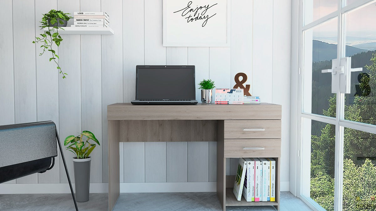 FM FURNITURE Austin Computer desk : two drawers Light Gray