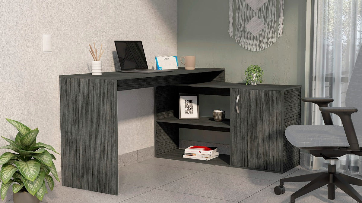 FM FURNITURE Dallas L-Shaped Home Office Desk Smokey Oak