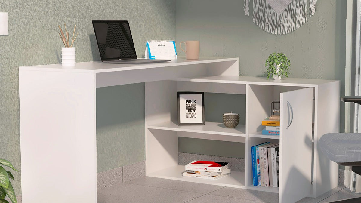 FM FURNITURE Dallas L-Shaped Home Office Desk Light Gray