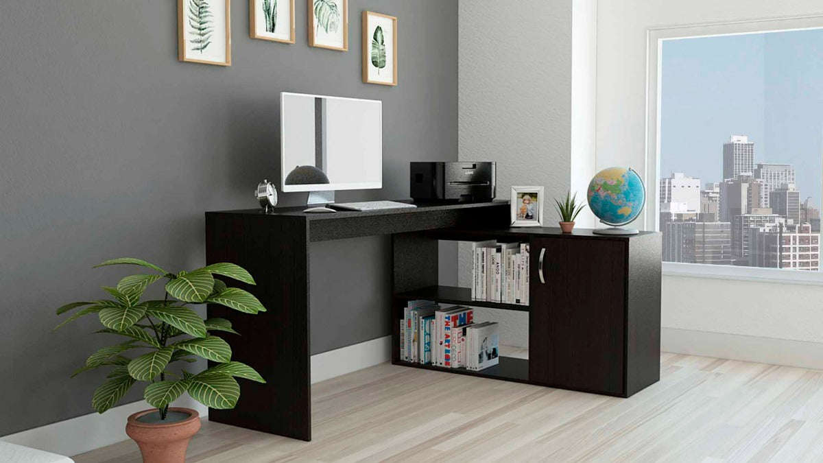 FM FURNITURE Dallas L-Shaped Home Office Desk Black Wengue