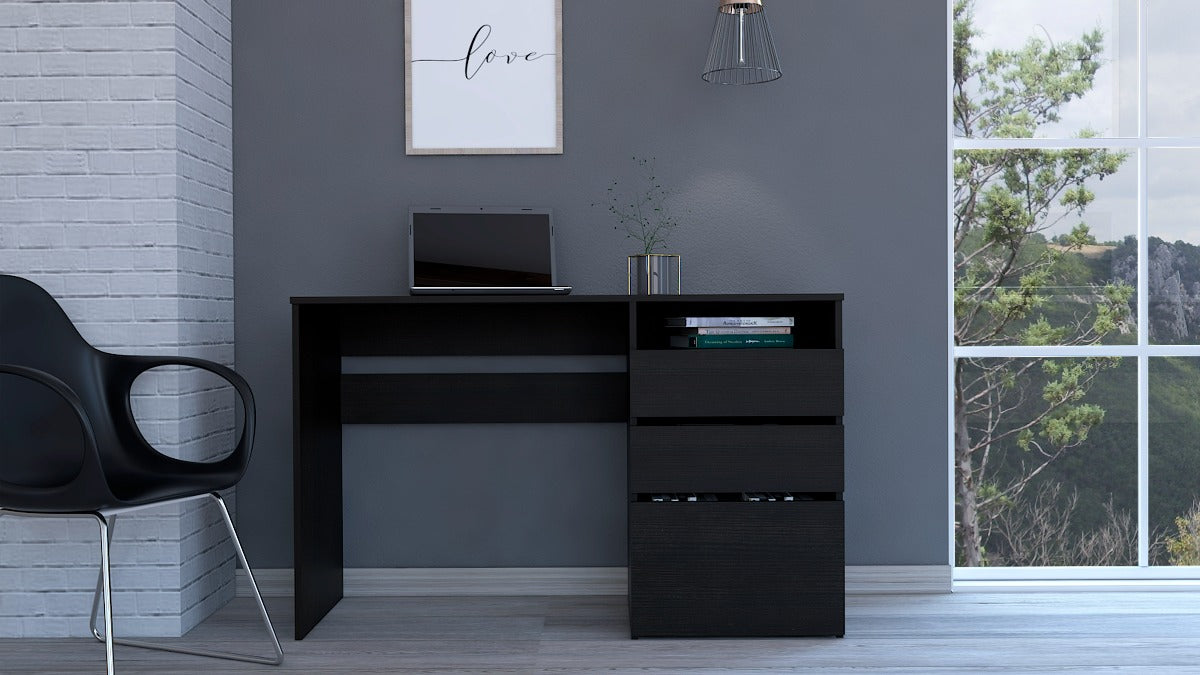 FM FURNITURE Louisiana computer Desk: with three drawers Black Wengue