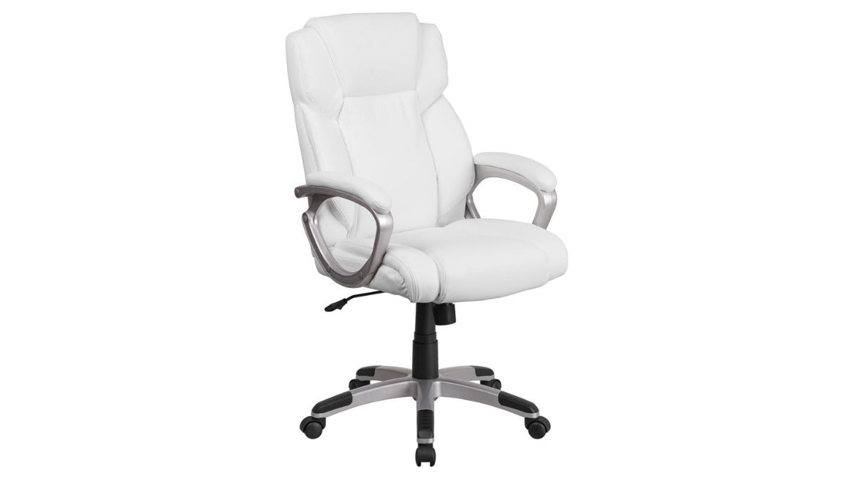 Skyline Decor LeatherSoft Executive Swivel Office Chair: Padded Arms White