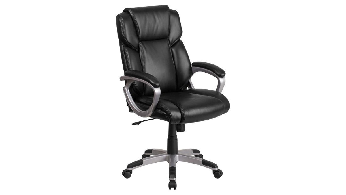Skyline Decor LeatherSoft Executive Swivel Office Chair: Padded Arms Black