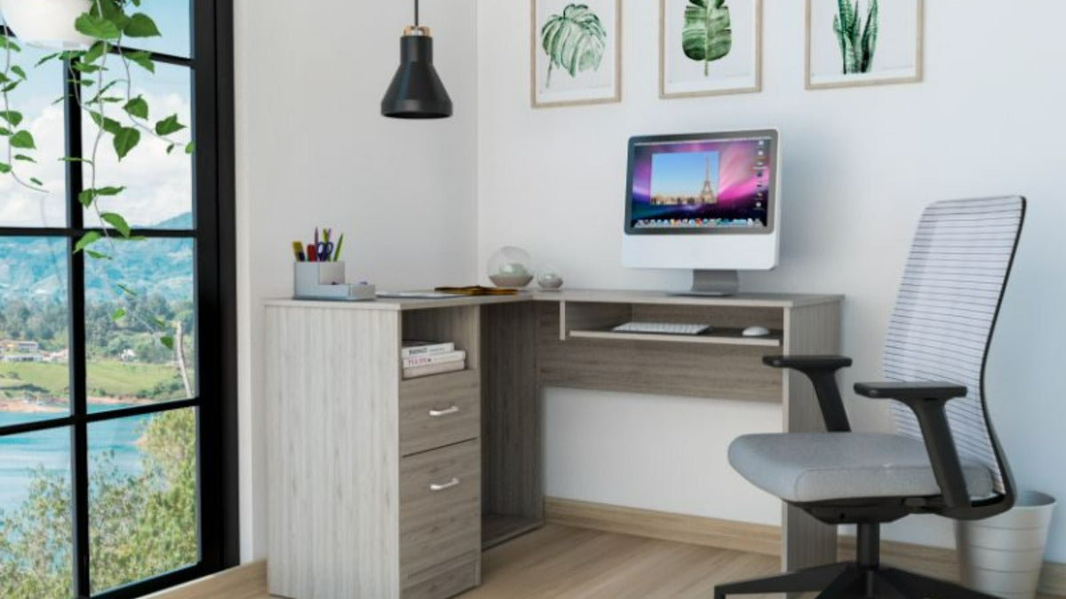 FM FURNITURE Raleigh L shaped Desk Light Oak