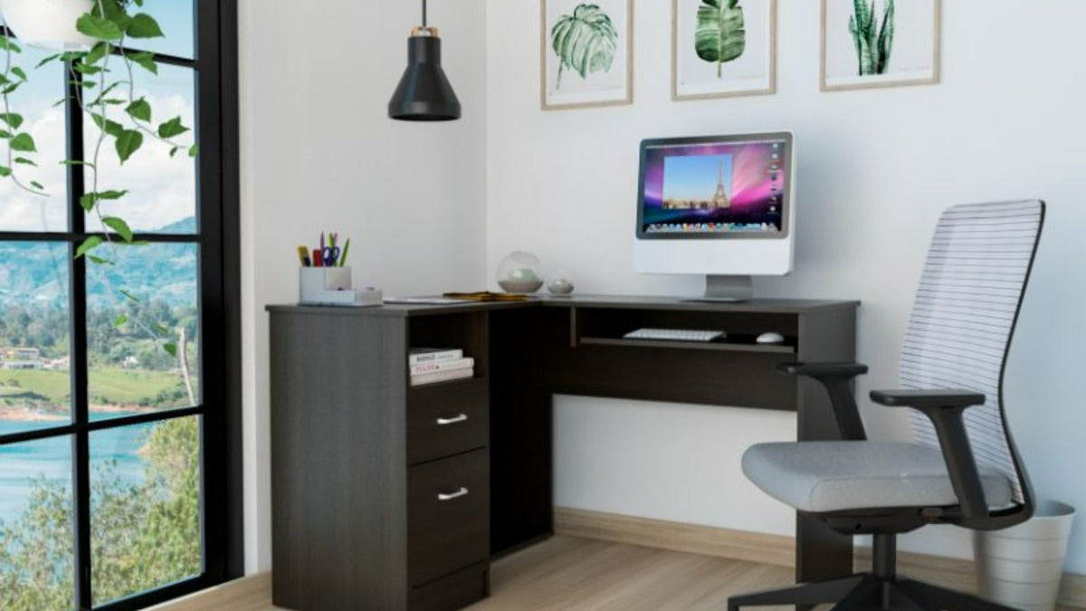 FM FURNITURE Raleigh L shaped Desk Black Wengue