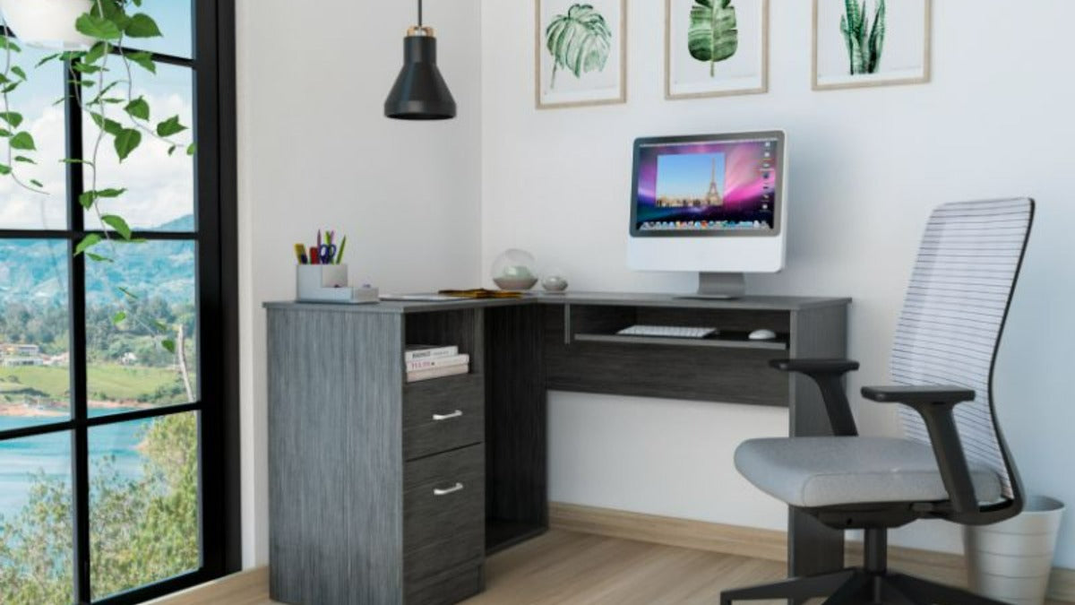 FM FURNITURE Raleigh L shaped Desk Smoky Oak