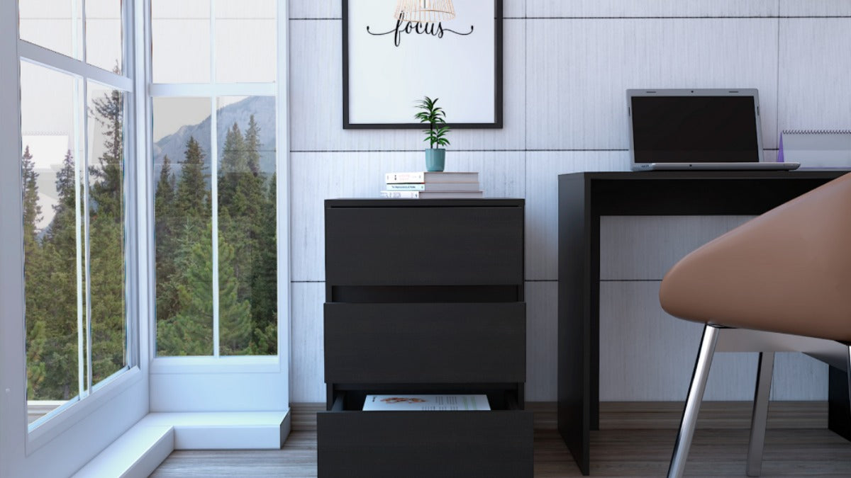 FM FURNITURE Vienna 3 Drawer Filling Cabinet Black Wengue