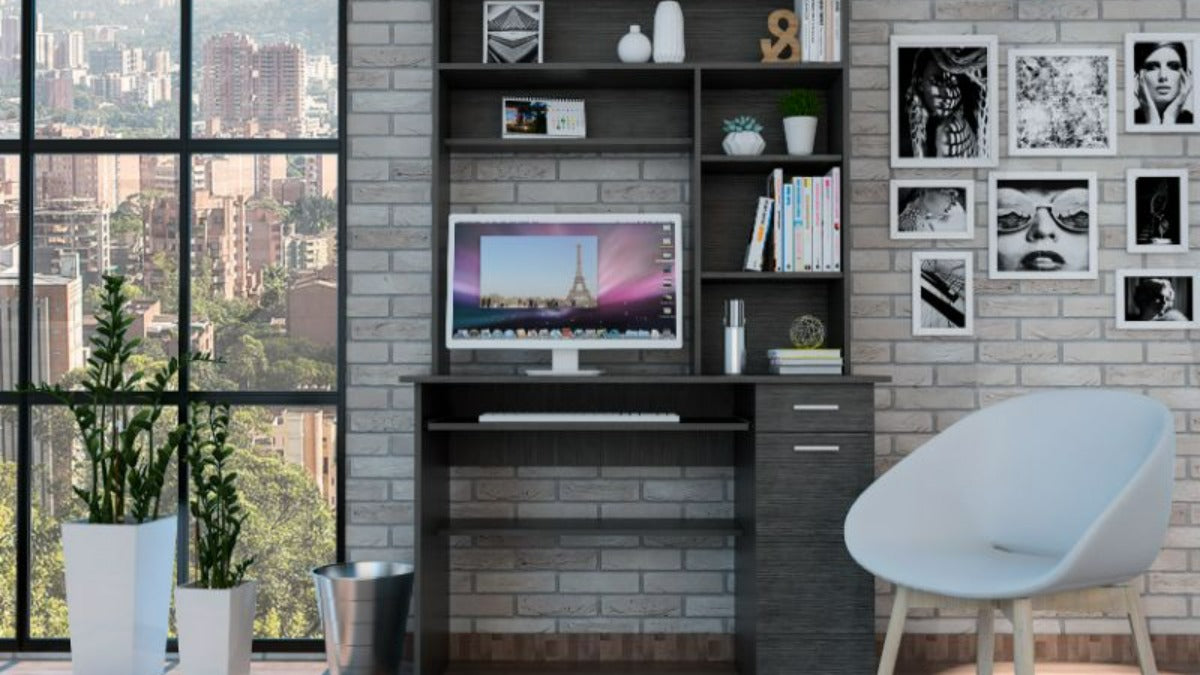 FM FURNITURE Weston  Two Computer Desk with Hutch Smoky Oak