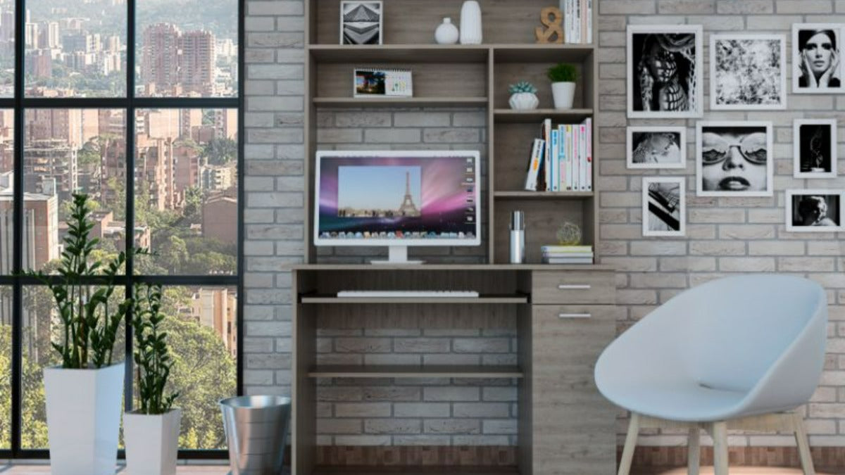 FM FURNITURE Weston  Two Computer Desk with Hutch Light Oak