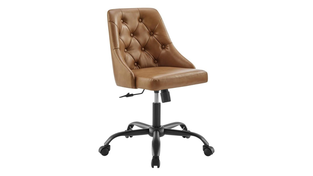 Trio Supply House Distinct Tufted Swivel Vegan Leather Office Chair Tan