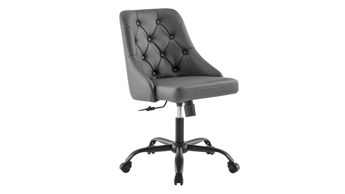 Trio Supply House Distinct Tufted Swivel Vegan Leather Office Chair Gray