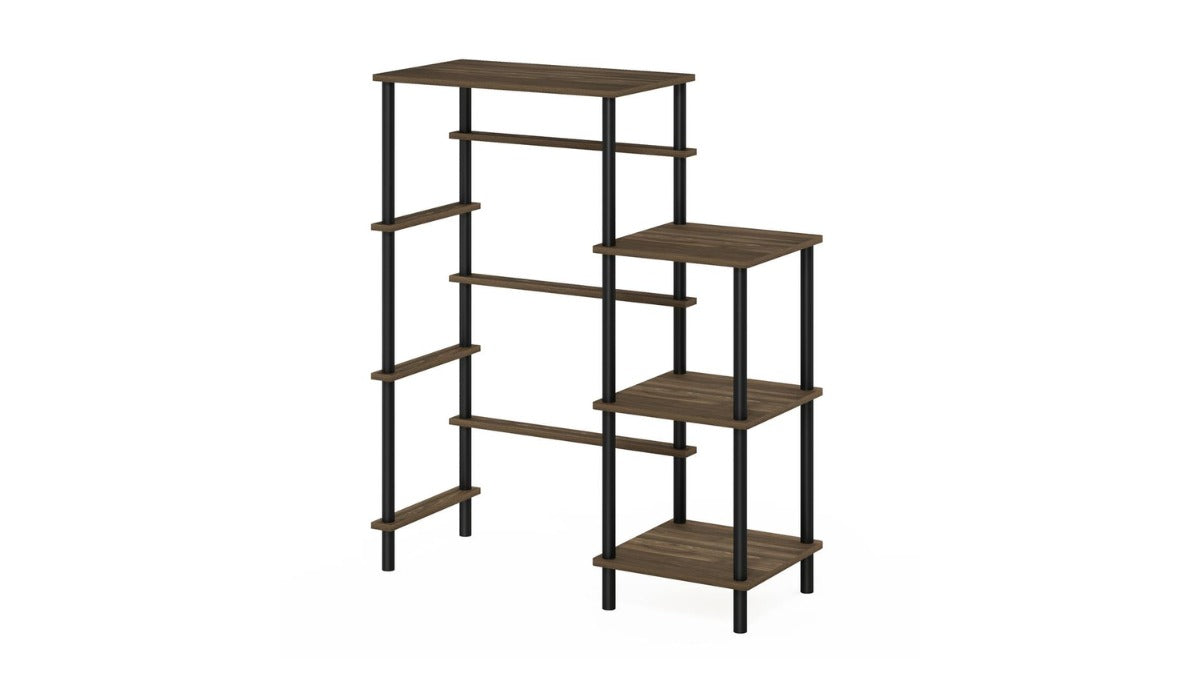 Trio Supply House Turn-N-Tube Toolless Kitchen Storage Shelf Tall Walnut Black