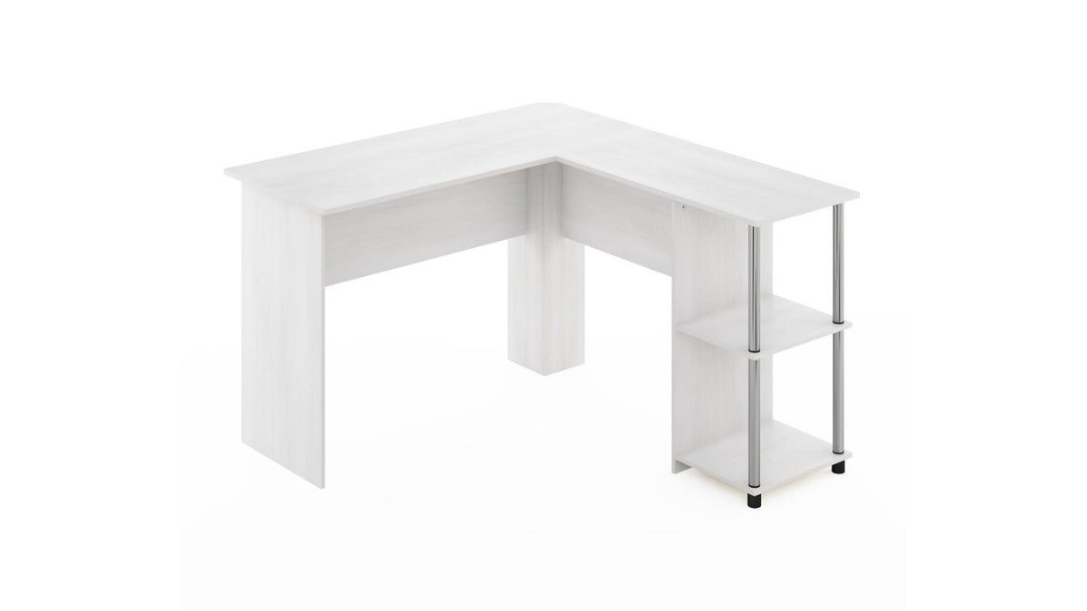 Trio Supply House L-Shape Desk with Stainless Steel Tubes White