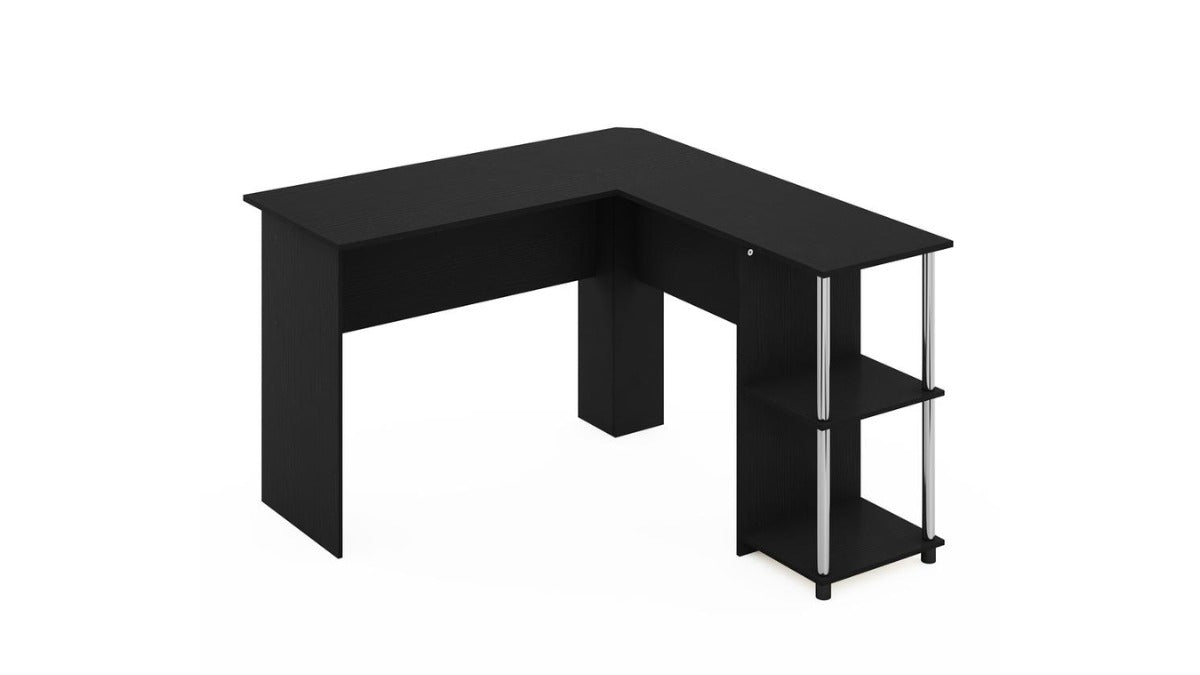 Trio Supply House L-Shape Desk with Stainless Steel Tubes Black