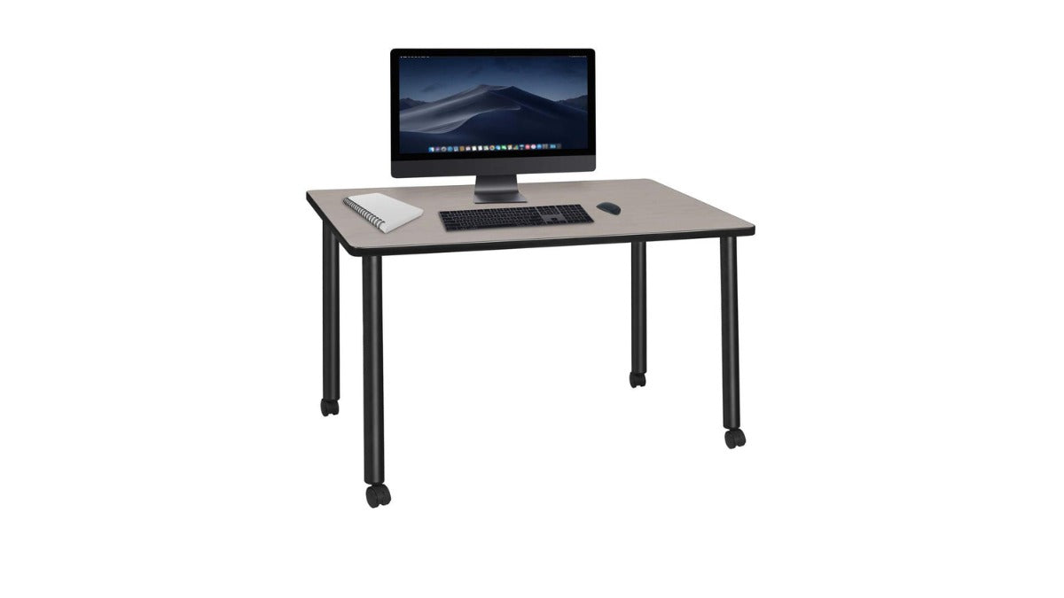 Trio Supply House 48 x 24 in: Mobile Desk- Maple Top Maple- Black