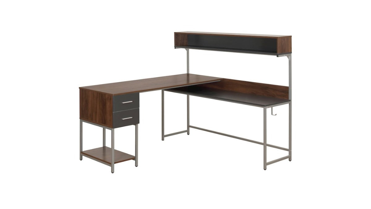Trio Supply House L-Shape Desk with Hutch and Storage Walnut