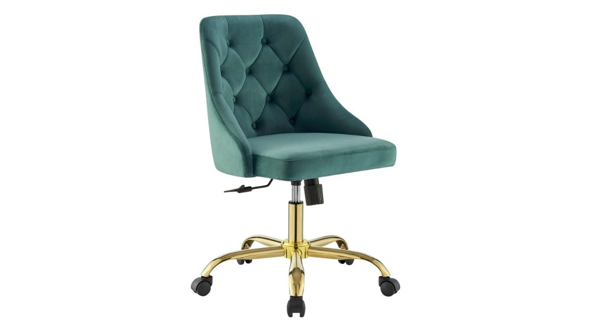 Trio Supply House Distinct Tufted Swivel Velvet Chair Gold Teal