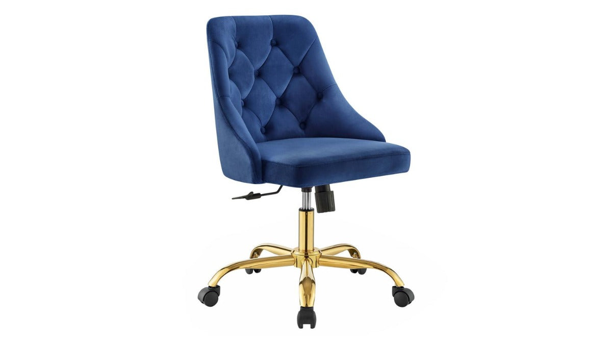 Trio Supply House Distinct Tufted Swivel Velvet Chair Gold Navy