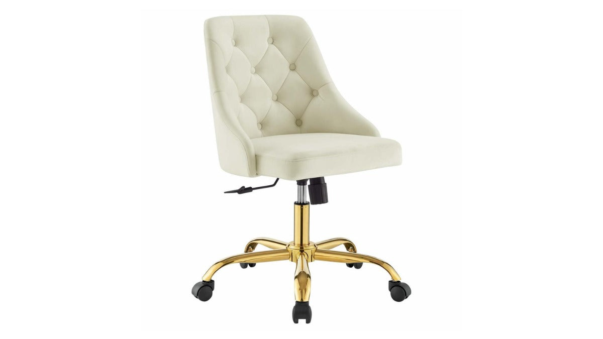 Trio Supply House Distinct Tufted Swivel Velvet Chair Gold Ivory