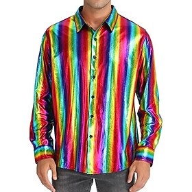 Discoteca Anos 80 Metálico Brilhante Blusa - Camisa Baile de Máscara Discoteca Homens Côr Sólida Baile de Máscaras Festa - Noite Camisa