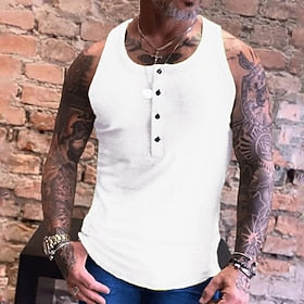 Men's Tank Top Vest Top Undershirt Sleeveless Shirt Plain Crew Neck Sports  Outdoor Athleisure Sleeveless Button-Down Clothing Apparel Fashion Streetwear Muscl