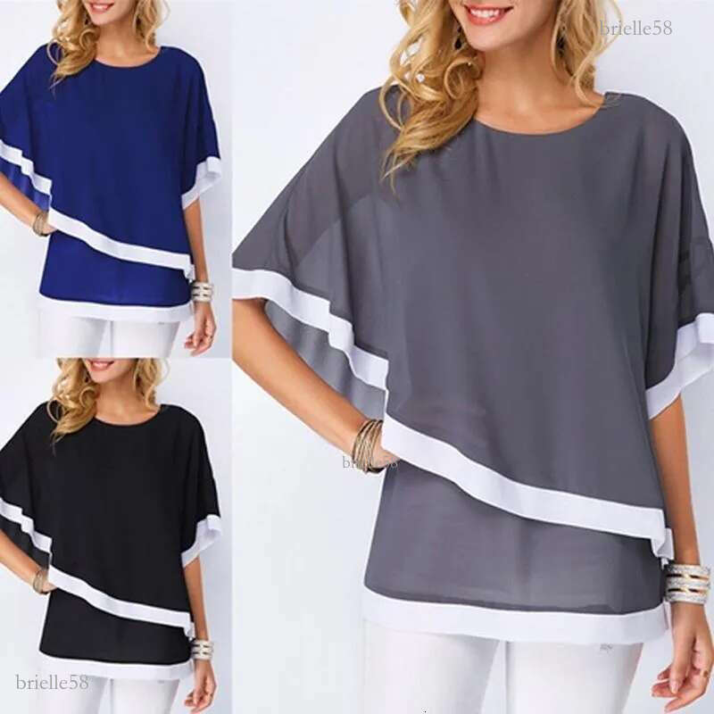 Women&#039;s Blouses & Shirts Plus Size For Women 4xl 5xl Patchwork Double Layer Tops Casual Batwing Tunic 2022 Autumn Large Chiffon