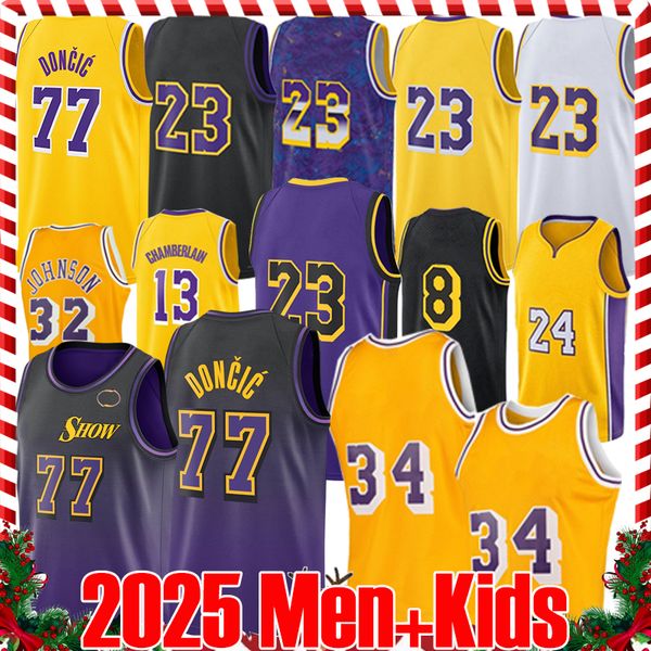 2023 2024 Doncic James Bronny James Jr. Basketball Jersey Mens Youth Dalton Knecht Austin Reaves Kids 24 25 City Purple Yellow Black Retro S
