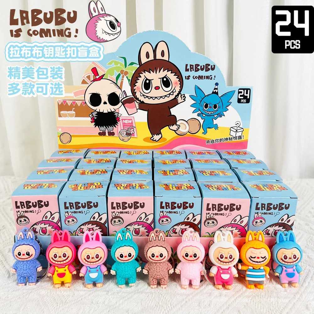 24 Labubu blind pattern dolls PVC small pendant trend cute Kawaii cartoon keychain mysterious box decoration wholesaleT250318