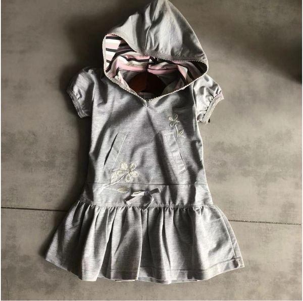 New childrens Summer&Autumn Hooded One-piece-dress baby KIDS Girls classic clothing Formal Gowns Childrens School Dress Girl&#039;s Grey Col