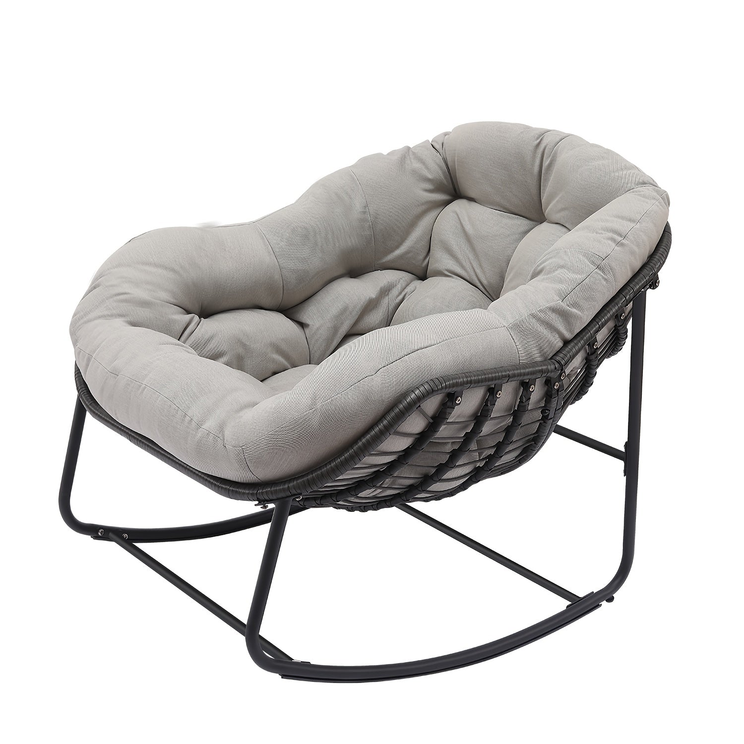 TEMU Large Outdoor Rocking Chair, Oversized Rocking Papasan Chair With Thick Cushion And Frame Outdoor Rocker, Comfy Wicker Egg Chairs Lounge For