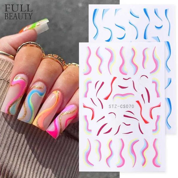 Colorful wavy line design nail art stickers gold bars French decal packaging abstract rotation winter decoration Y250109