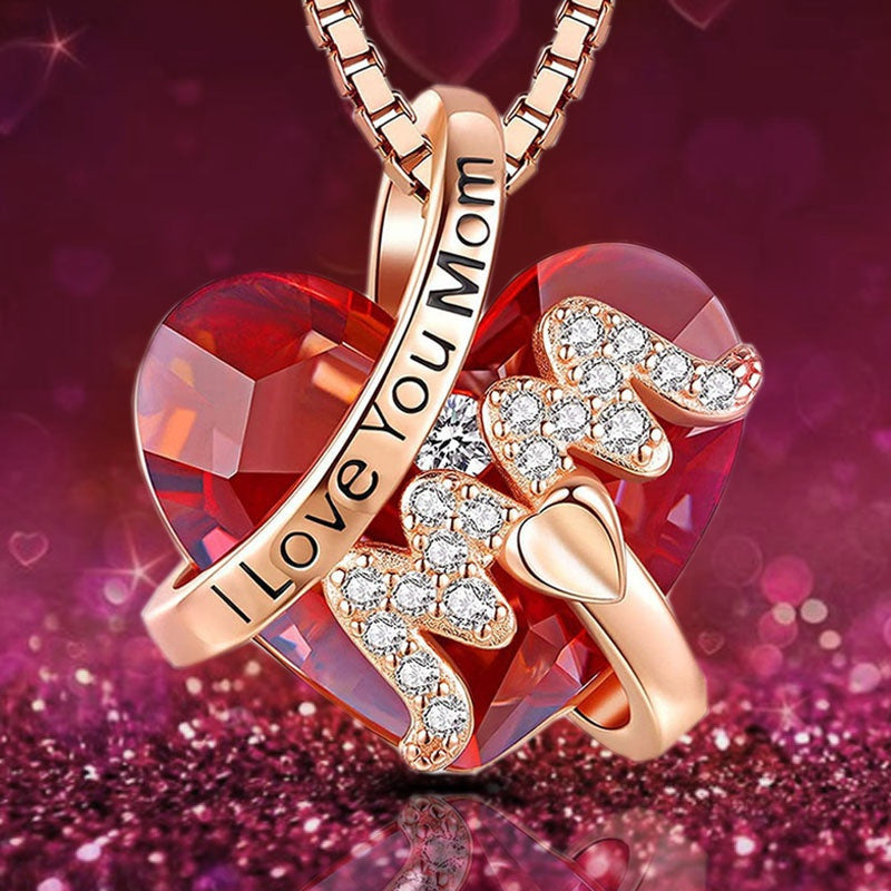 TEMU 1pc Luxury - Rose Golden- Chain With Red Heart Pendant, Elegant Birthday Valentine's Gift Jewelry For, "mom" Script Necklace For Mom, Wife,