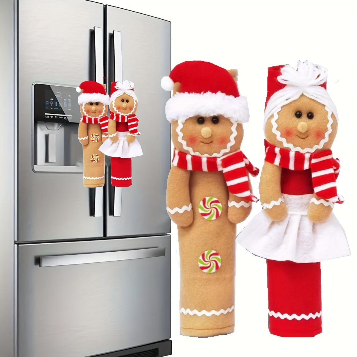 TEMU Gingerbread Man Refrigerator Handle Covers - Christmas Kitchen Decor With Candy Canes, No-power Holiday Door Grips, Cute Gingerbread For Fridge,