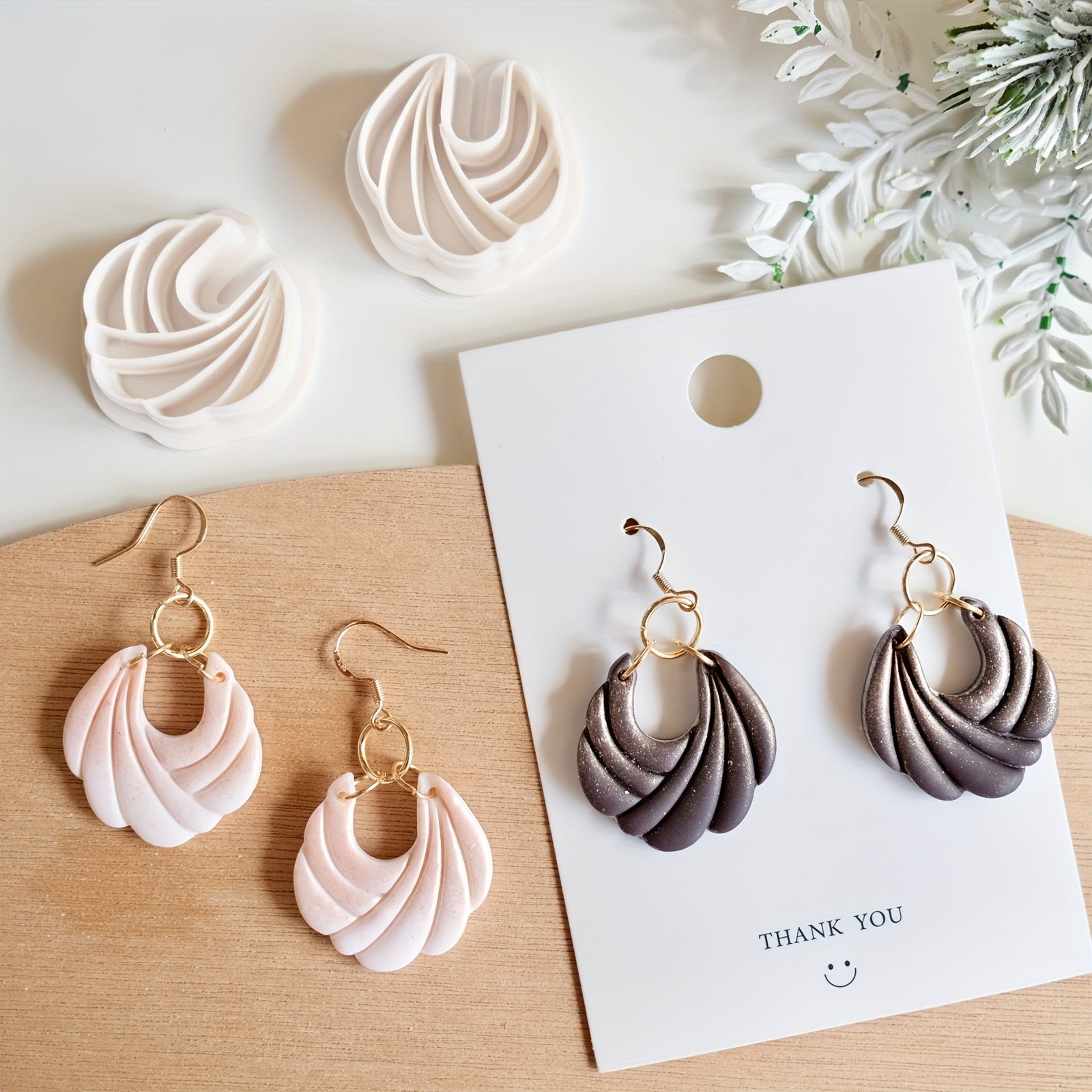 TEMU 2pcs Embossed Polymer Clay Earring Cutters Mirrord Set, Elegant Hollow Art Deco Clay Cutters For Pendant Necklace Making, High-precision Plastic