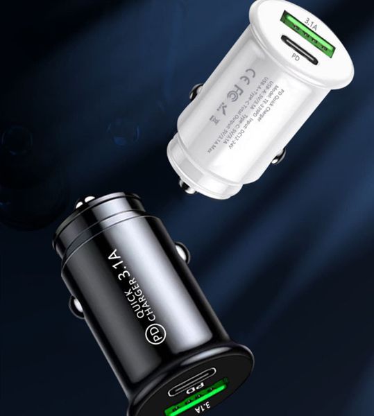 3.1A High Speed Dual Ports PD USB-C Type C Car Charger AutoPower Adapters Chargers For Ipad Iphone 15 14 13 12 11 Plus X XR Samsung Htc Andr
