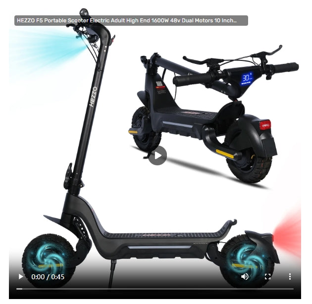 2025 HEZZO F5 Portable Scooter Electric Adult High End 1600W 48v Dual Motors 10 Inch Tires Foldable Electric Skateboard With App Control USA Warehou