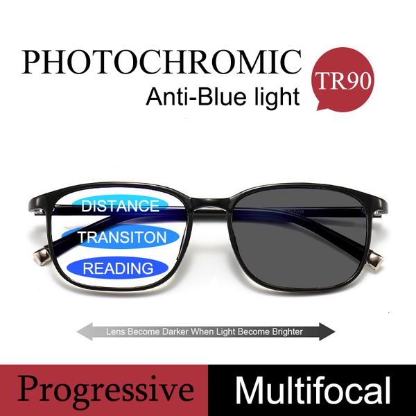 Reading Glasses TR90 Transition Pochromic Reading Glasses Men Progressive Multifocal Business Eyeglasses Smarth Anti-Blue Light Eyewear 1.5