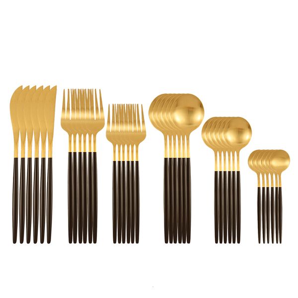 Dinnerware Sets 36pcs Matte Gold Flatware Cutlery Set Stainless Steel Dinnerware Dessert Fork Tea Spoon Knife Silverware Kitchen Tableware G