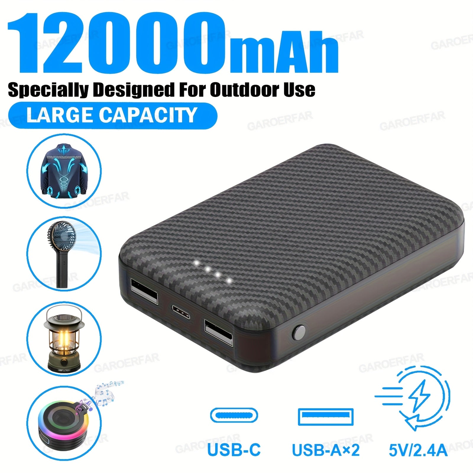 TEMU 12000mah-16000mah-20000mah Battery Pack For Heated Vest - Power Bank For Heated Jacket And Heated Hoodie, Usb C Portable Charger Powerbank