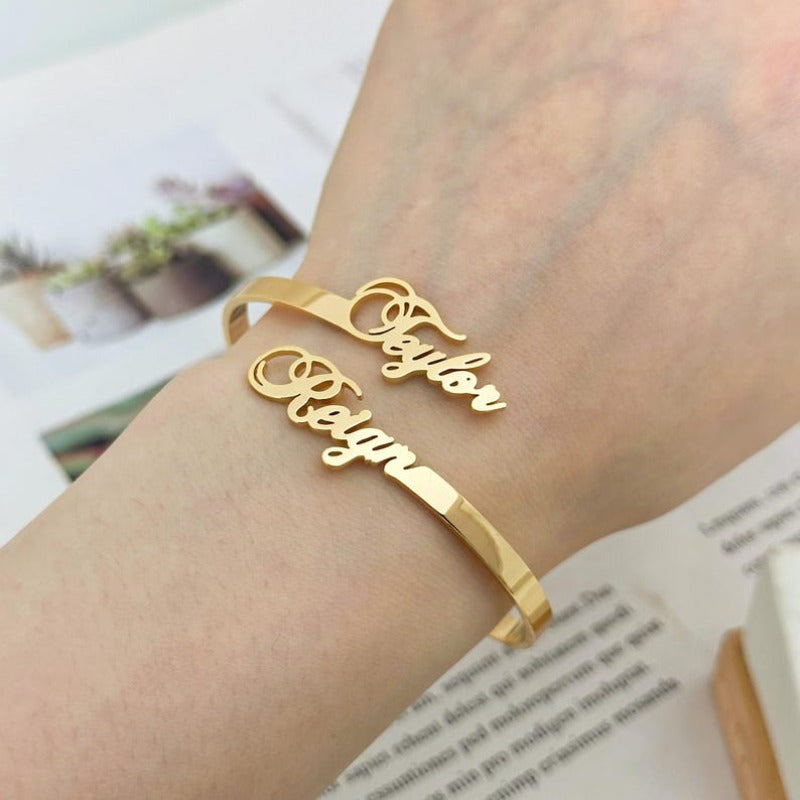 TEMU 2 Names Bracelet, Custom Name Bangle, Personalized Bangle, Bracelet, Couple Bracelet, Dainty Letter Bracelet, Bridesmaid Gifts