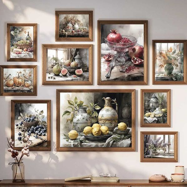 Vintage Guava fig still life aesthetic poster printing antique vase canvas painting farmhouse living room kitchen home decoration Y241031