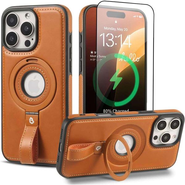 Grip Loop Magnetic 3 Stand for Screen Protector, Protective iPhone 16 Pro Max Case Leather,Compatible with MagSafe,Built-in Kickstand,for Me
