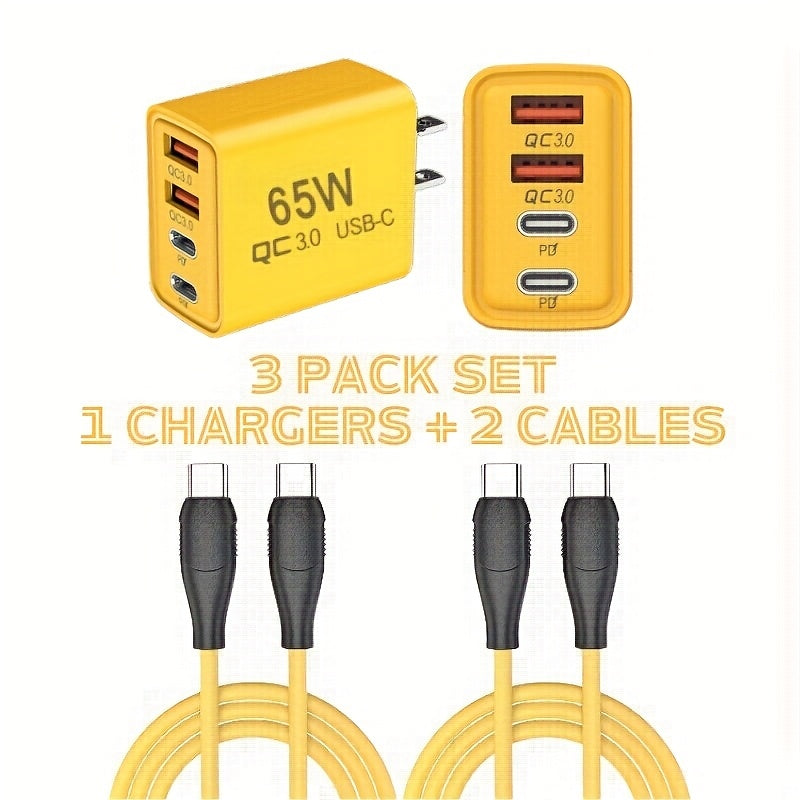 TEMU Set Of 3 Fast , Includes 1 Qc3.0 Fast Charger Head And 2 Cables (type-c-usb-a With 6a ), Suitable For Smartphones And Tablets