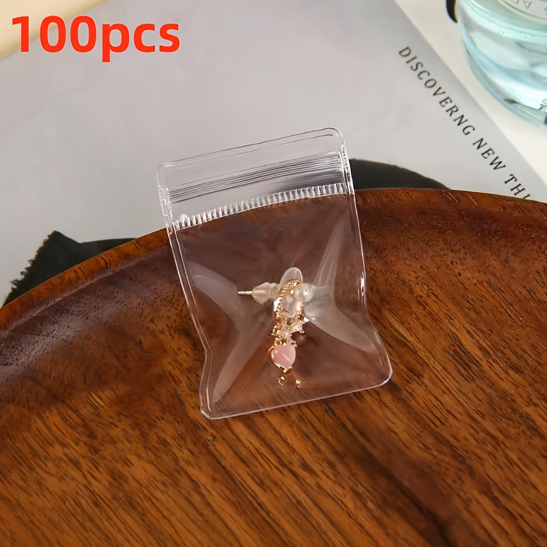 TEMU 100pcs, Clear, Resealable Anti-oxidation Jewelry Bags - Self-sealing, Anti-aging Zipper Bags For Organized Storage Of Necklaces, Bracelets, And