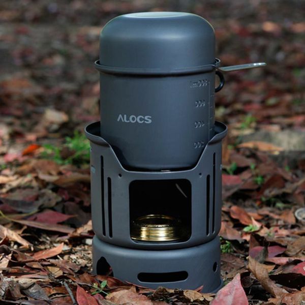 Outdoor Gadgets Alocs Camping Portable Cooking Set Cookware 7pcs 1 2 Person CW C01 Alcohol Stove Picnic Pots Pan 230701