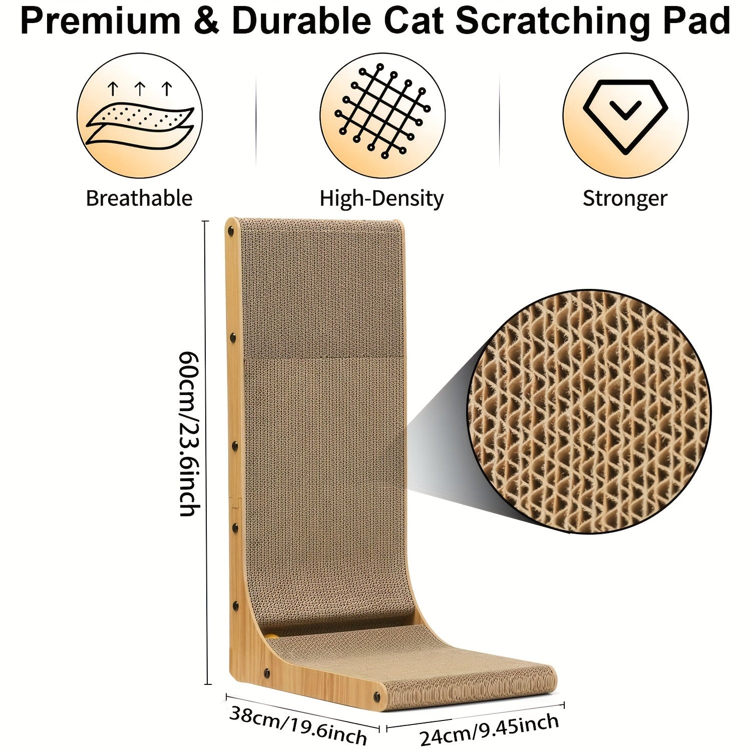 TEMU 23.6" L-shaped Cat Scratcher With Ball Toy - Large Vertical Cardboard Scratching Post For Indoor Cats, Furniture Protector And Play Area, Cat