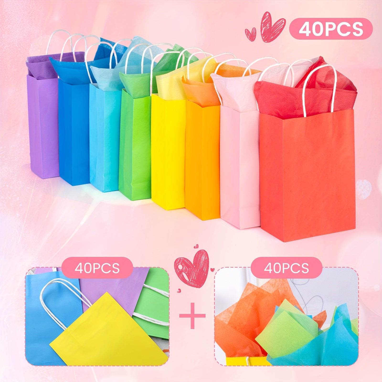 TEMU [colorful Gift Bags]40pcs Colorful Gift Bags With Handles (5.5x7.9x2.8") - Party Favor Bags For Birthdays, Weddings, Father's Day | 10 Vibrant