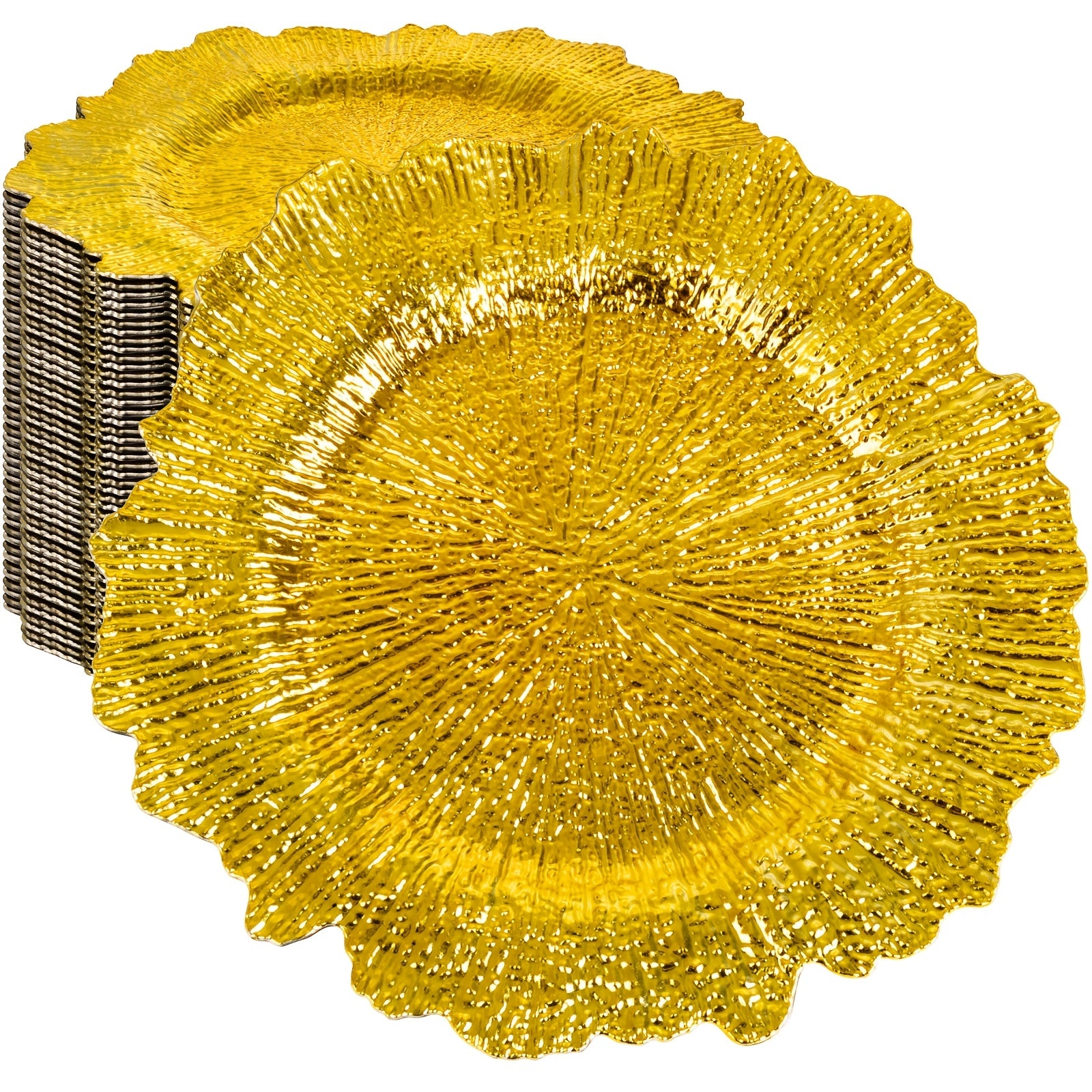 TEMU 13 Inch Golden Charger Plates Set Of 24pcs, Plates For Dinner Plates, Plastic Table For Wedding, Plastic Decorative Plates For Table Setting For