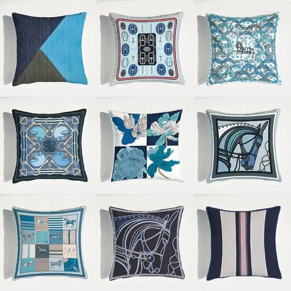 Pillow Veet Fabric French Horse Dark Blue Series Home Sofa Cover Pillowcase Without Core Living Room Bedroom