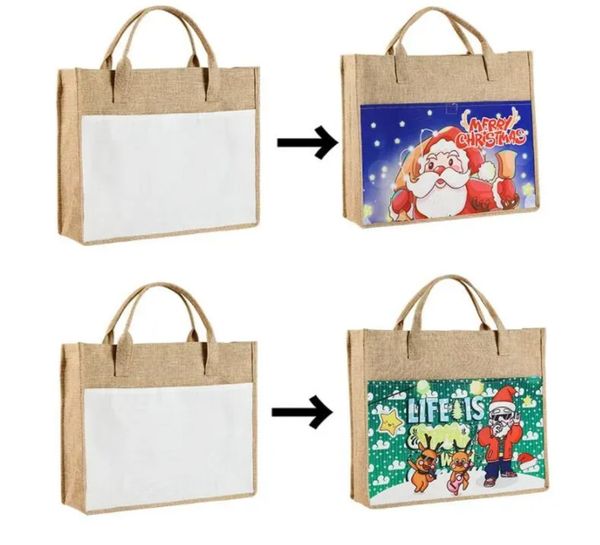 Sublimation Jute Tote Bags With Handles Reusable En Grocery Shopping Blank Burlap Storage Bag For Woman DIY Decoration 43*35Cm G0824
